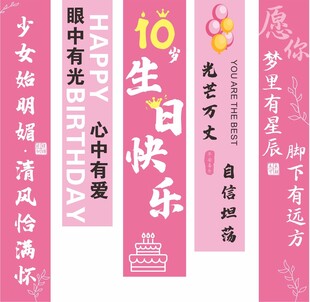 粉色生日祝福语竖幅展示