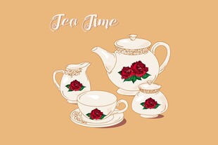 复古茶具插画