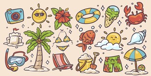 夏日海滩度假元素插画
