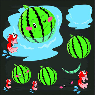 夏日西瓜与活泼小松鼠