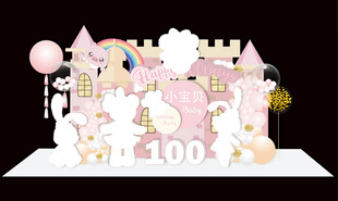 粉色城堡宝宝百日宴布置