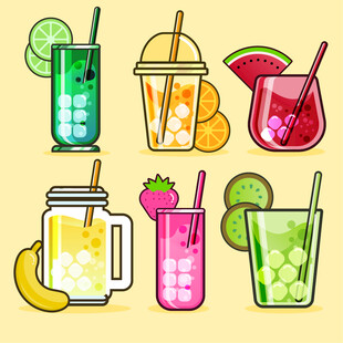 缤纷夏日果汁插画