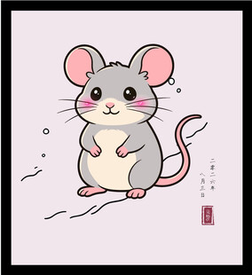 手绘矢量图插可爱卡通小老鼠插画