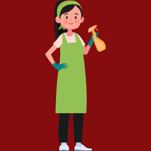 手持喷壶的清洁女工