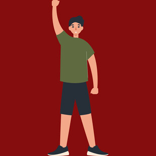 男孩高举手臂活力满满