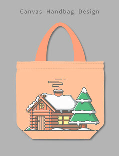 冬日小屋图案帆布手提袋