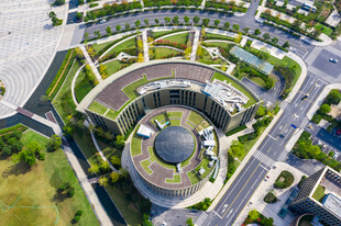 杭州现代环形建筑景观鸟瞰