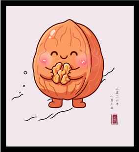 手绘矢量图插画可爱核桃卡通形象