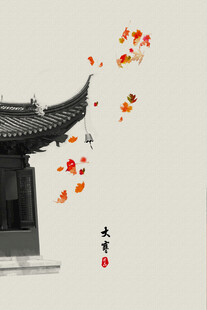 中国风中式屋顶树叶背景