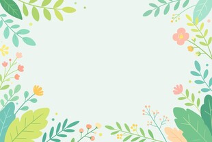 清新花卉绿叶边框背景图