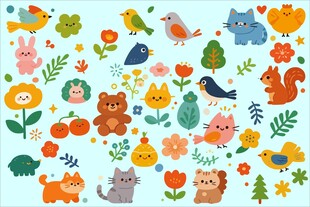可爱动物花卉图案集合