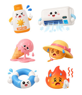 高温预警夏季3D元素
