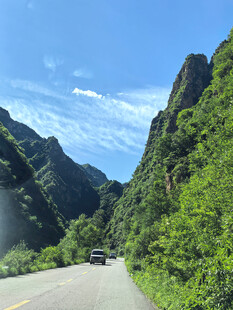 山间公路上行驶的车辆