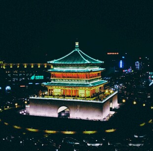 西安钟楼夜景璀璨夺目