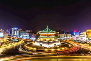 西安钟楼夜景璀璨夺目