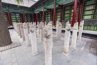中式庭院中的石雕像