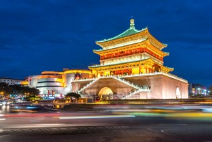 西安钟楼夜景璀璨夺目
