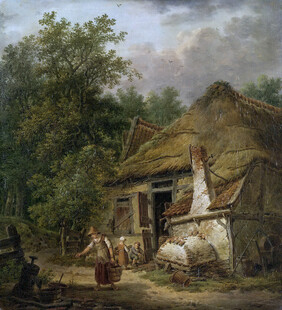 乡村小屋前的生活场景