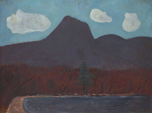 山间湖畔风景油画