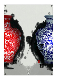 中国风青花瓷水墨装饰画
