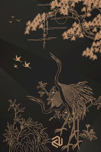 中式古风仙鹤植物插画