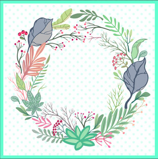 手绘花卉绿植花环图案
