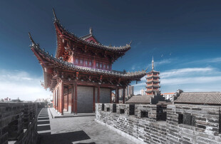 古城墙上的中式古建筑