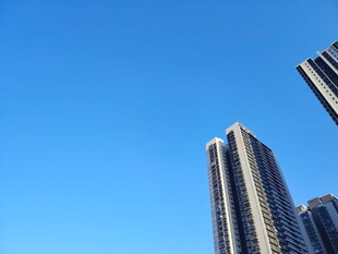 蓝天映衬下的摩天大楼