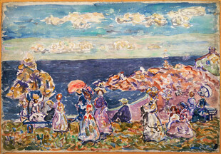 海边人群活动场景画作
