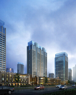 都市黄昏下的高楼景观