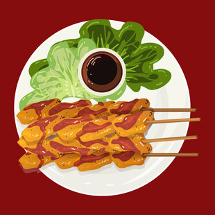 培根蔬菜串配蘸料