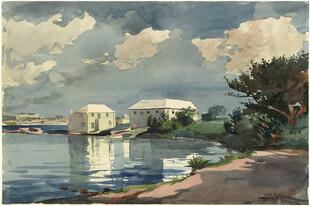 河畔风景油画