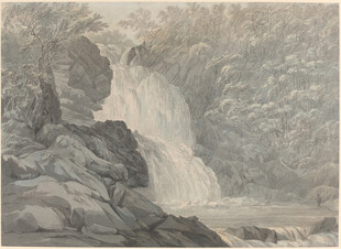 山间瀑布风景素描图