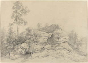 山林雪景素描画