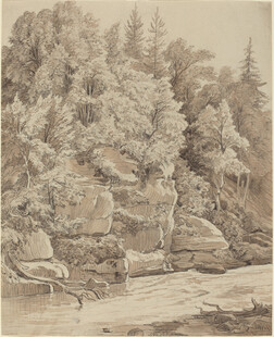 山林溪流风景水墨画