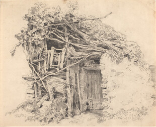 古朴乡村小屋素描图