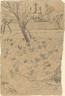 乡村田野风景素描画