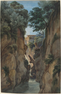 山间峡谷风景油画