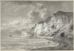 海岸风景黑白绘画