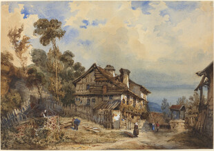 乡村古朴小屋风景图