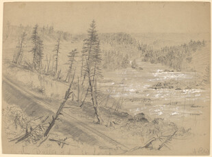 山林风景素描画