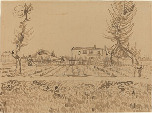 乡村田野风景素描画