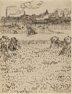 田野劳作场景复古画作