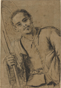 持杖男子素描画像