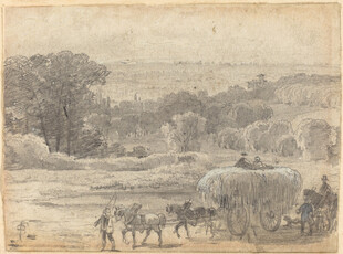 乡村马车风景素描图