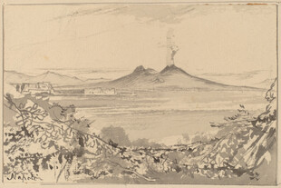 火山景观素描图
