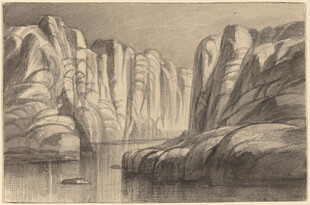 峡谷山水风景素描图
