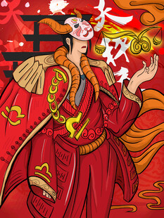 京剧扮相人物舞动红绸