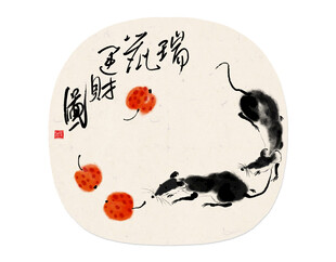 鼠年祥瑞团扇图案设计