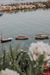 海边小船与烂漫花丛